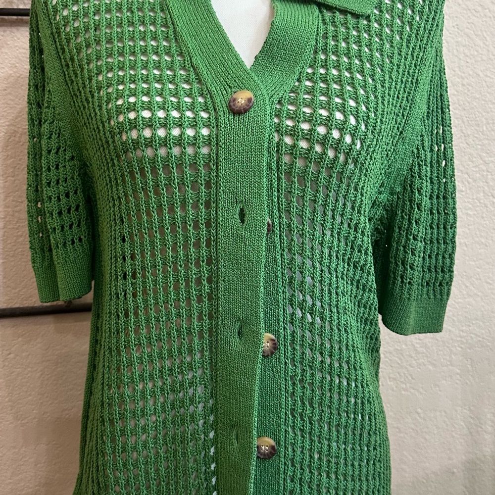 Design 365 Vibrant Green Open-Knit Cardigan Sweater Size Large - Picture 2 of 6